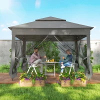 Outsunny 11' x 11' Pop Up Gazebo 2-Tier Soft Top Shelter Event Tent w/ Netting Carry Bag for Patio Backyard Garden, Dark Grey(m-7)