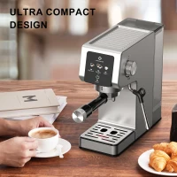 Compact 20-Bar Espresso Machine with Milk Frother, Professional Coffee Maker for Home Kitchens, 11.5" L x 5.5" W x 12" H, Black+Silver(m-8)
