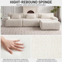 L-Shaped Compressed Sofa with High-Density Chenille Fabric and Supportive Backrests, Stylish Couch with Boneless Construction, 126"L x 68.5"W x 32"H, Beige(m-6)