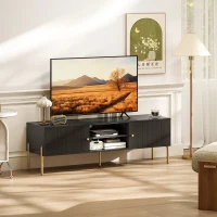 HOMCOM TV Stand for TVs up to 65", Entertainment Center with 2 Open Shelves, 2 Cabinets and Steel Legs for Living Room, Black(m-8)
