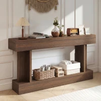 HOMCOM 63 Inch Long Console Table, Vintage Narrow Entryway Table with Storage Shelf for Living Room and Hallway, Brown(m-2)