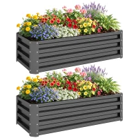 Outsunny Galvanized Raised Garden Beds, Outdoor Planter Box, Set of 2, for Flowers, Herbs and Vegetables, Light Grey(m-9)