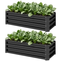 Outsunny Galvanized Raised Garden Beds, Outdoor Planter Box, Set of 2, for Flowers, Herbs and Vegetables, Black(m-2)