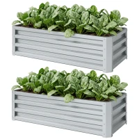 Outsunny Galvanized Raised Garden Beds, Outdoor Planter Box, Set of 2, for Flowers, Herbs and Vegetables, Silver(m-2)