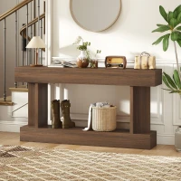 HOMCOM 63 Inch Long Console Table, Vintage Narrow Entryway Table with Storage Shelf for Living Room and Hallway, Brown(m-11)