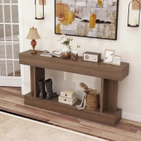 HOMCOM 63 Inch Long Console Table, Vintage Narrow Entryway Table with Storage Shelf for Living Room and Hallway, Brown(m-7)