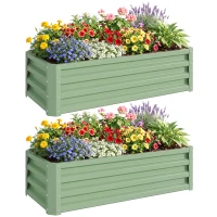 Outsunny Galvanized Raised Garden Beds, Outdoor Planter Box, Set of 2, for Flowers, Herbs and Vegetables, Light Green(m-9)
