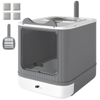 PawHut Cat Litter Box with Lid, Enclosed Litter Box for Medium Cats, Front-Entry and Top-Exit, Scoop, Deodorizer Bag, White