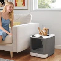 PawHut Cat Litter Box with Lid, Enclosed Litter Box for Medium Cats, Front-Entry and Top-Exit, Scoop, Deodorizer Bag, White(m-2)