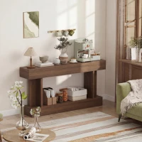 HOMCOM 63 Inch Long Console Table, Vintage Narrow Entryway Table with Storage Shelf for Living Room and Hallway, Brown(m-8)