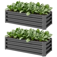 Outsunny Galvanized Raised Garden Beds, Outdoor Planter Box, Set of 2, for Flowers, Herbs and Vegetables, Light Grey(m-2)