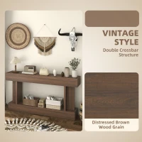 HOMCOM 63 Inch Long Console Table, Vintage Narrow Entryway Table with Storage Shelf for Living Room and Hallway, Brown(m-5)