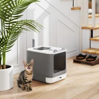 PawHut Cat Litter Box with Lid, Enclosed Litter Box for Medium Cats, Front-Entry and Top-Exit, Scoop, Deodorizer Bag, White(m-10)