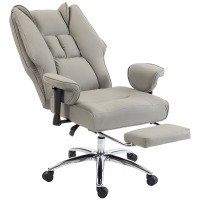 HOMCOM Ergonomic Office Chair, High Back Reclining Desk Chair with Adjustable Armrests, Pet Friendly Faux Leather, Light Gray
