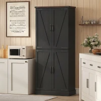 HOMCOM 72" Tall Kitchen Pantry Cabinet, Farmhouse Storage Cabinet with 8 Door Racks and Adjustable Shelves, Black(m-7)