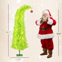 HOMCOM 7 ft Whimsical Christmas Tree, Pencil Xmas Tree with Red Ball, Metal Base, Prelit with 250 LED Lights(m-3)