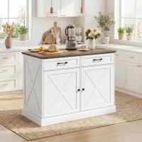 HOMCOM Kitchen Island with Sitting Space, Sideboard Cabinet with 2 Drawers and 2 Adjustable Shelves for Dining Room, White(m-1)