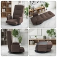 Swivel Floor Chair with 14-Angle Adjustable Backrest, Versatile Floor Lounger for Gaming, Meditation, and TV Watching, 18"L x 18.5"W x 30.5"H, Brown(m-7)