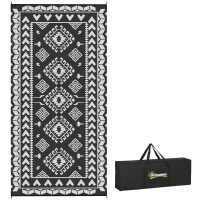 Outsunny Reversible Outdoor Rug, Waterproof Plastic Straw with Carry Bag, 9' x 18', Black & White Rhombus Patchwork(m-11)