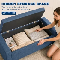 HOMCOM Storage Ottoman, Storage Bench with Wooden Legs, Tufted Armrests for Entryway, Living Room, Bedroom, 36.6", Blue(m-6)