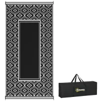 Outsunny Reversible Outdoor Rug, Waterproof Plastic Straw with Carry Bag, 9' x 18', Black & White Gourd Border(m-11)