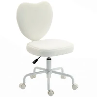HOMCOM Heart Love Shaped Back Design Vanity Chair,  Office Chair with Adjustable Height and 360 Swivel Castor Wheels, White(m-10)