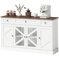 HOMCOM Sideboard Buffet Cabinet, 54" Farmhouse Kitchen Storage Cabinet with Acrylic Barn Doors and 3 Drawers, White Wood Grain(m-2)