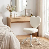HOMCOM Heart Love Shaped Back Design Vanity Chair,  Office Chair with Adjustable Height and 360 Swivel Castor Wheels, White(m-9)