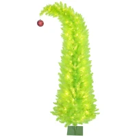 HOMCOM 6 ft Whimsical Christmas Tree, Pencil Xmas Tree with with Red Ball, Metal Base, Prelit with 230 LED Lights(m-1)