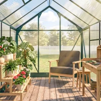 Outsunny 6.2' x 8.3' x 6.6' Clear Polycarbonate Greenhouse, Large Walk-In Green House w/ Slide Door(m-8)