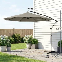 Outsunny 10 ft Offset Patio Umbrella with Cover, Hanging Cantilever Umbrella with 360° Rotation, Crank Handle, Tilt Grayish Brown(m-3)