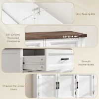 HOMCOM Sideboard Buffet Cabinet, 44" Farmhouse Kitchen Cabinet with 3 Chevron Doors, 2 Drawers and 2 Adjustable Shelves, White(m-7)