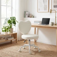 HOMCOM Heart Love Shaped Back Design Vanity Chair,  Office Chair with Adjustable Height and 360 Swivel Castor Wheels, White(m-2)