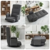 Swivel Floor Chair with 14-Angle Adjustable Backrest, Versatile Floor Lounger for Gaming, Meditation, and TV Watching, 18"L x 18.5"W x 30.5"H, Gray(m-7)