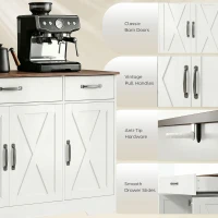 HOMCOM Sideboard Buffet Cabinet, 55" Farmhouse Kitchen Cabinet with 4 Barn Doors, 3 Drawers, 3 Adjustable Shelves, White(m-7)
