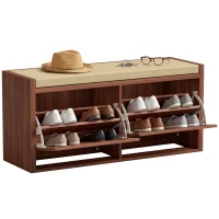 HOMCOM Shoe Storage Bench with Padded Seat, Shoe Storage Bench 2 Rattan Doors for Entryway, Brown(m-1)