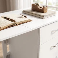 HOMCOM Computer Desk Foldable Top Office Desk 3 Drawers, 4 Lockable Wheels, White Wood Grain(m-9)