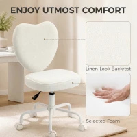 HOMCOM Heart Love Shaped Back Design Vanity Chair,  Office Chair with Adjustable Height and 360 Swivel Castor Wheels, White(m-4)