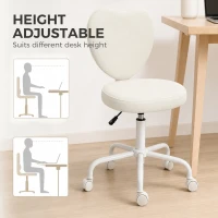 HOMCOM Heart Love Shaped Back Design Vanity Chair,  Office Chair with Adjustable Height and 360 Swivel Castor Wheels, White(m-5)