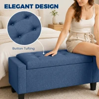 HOMCOM Storage Ottoman, Storage Bench with Wooden Legs, Tufted Armrests for Entryway, Living Room, Bedroom, 36.6", Blue(m-4)