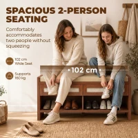 HOMCOM Shoe Bench with Cushioned Seat Shoe Storage Bench with 2 Rattan Drawers and Open Shelf Brown(m-6)