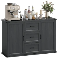 HOMCOM Sideboard with 3 Drawers and 2 Doors, 47" Buffet Cabinet with Adjustable Shelves for Kitchen, Black Wood Grain(m-9)