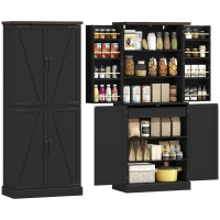 HOMCOM 72" Tall Kitchen Pantry Cabinet, Farmhouse Storage Cabinet with 8 Door Racks and Adjustable Shelves, Black(m-11)