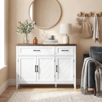 HOMCOM Sideboard Buffet Cabinet, 44" Farmhouse Kitchen Cabinet with 3 Chevron Doors, 2 Drawers and 2 Adjustable Shelves, White(m-8)