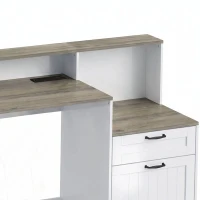HOMCOM Computer Desk with Power Outlets Office Desk 1 Cabinet File Drawer Grey Brown White(m-9)