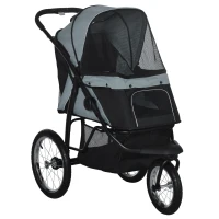 PawHut 3 Wheels Pet Stroller for Small Dogs and Medium Dogs with Adjustable Canopy, Safety Tether, Storage Basket, Gray(m-14)