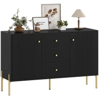 HOMCOM Buffet Cabinet, Modern Sideboard with 3 Soft-Close Drawers and 2 Adjustable Shelves for Living Room, Kitchen, Black(m-9)