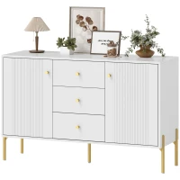 HOMCOM Buffet Cabinet, Modern Sideboard with 3 Soft-Close Drawers and 2 Adjustable Shelves for Living Room, Kitchen, White(m-2)