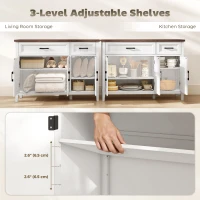 HOMCOM Sideboard Buffet Cabinet, 44" Farmhouse Kitchen Cabinet with 3 Chevron Doors, 2 Drawers and 2 Adjustable Shelves, White(m-6)