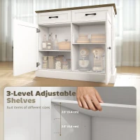 HOMCOM Kitchen Island with Sitting Space, Sideboard Cabinet with 2 Drawers and 2 Adjustable Shelves for Dining Room, White(m-5)